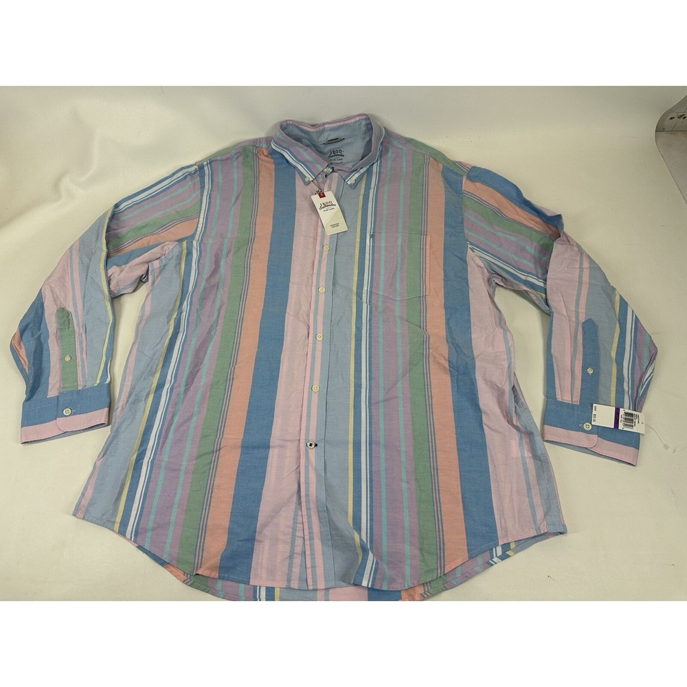IZOD Saltwater Shirt Newport Oxford‎ Relaxed Striped Pastel Size XXL Men's